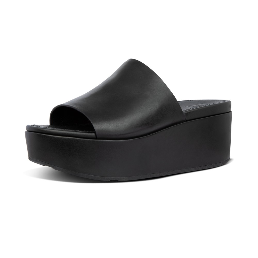 Fitflop Womens Wedge Black - Eloise Leather Slides - 83HTGJQLO